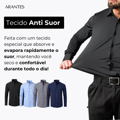 Compre 1 Leve 2 | Camisa Social Ultra Tech Anti amassados + Relogio de Brinde