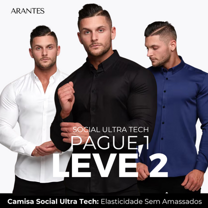 Compre 1 Leve 2 | Camisa Social Ultra Tech Anti amassados + Relogio de Brinde